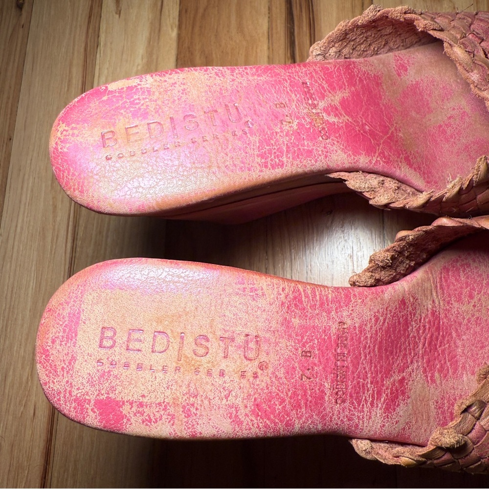 Bed Stu Woven Leather Wood Distressed Wedges - Picture 3 of 9